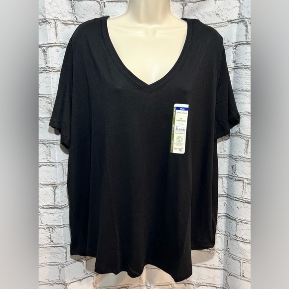Terra & Sky Plus Size Semi-Fitted V-Neck Tee Black Size 1X - Picture 1 of 9